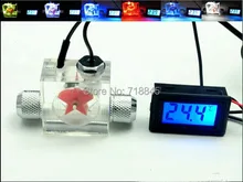 Flow Scout Meter with LED light And Digital Thermometer For Water Liquid Cooler System CPU with fitting newest water liquid cooling 3 way flow meter led light thermometer g1 4 threaded connector