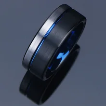 Матовый вручную черный, серебристый цвет голубой цвет с синими канавка высокое качество Вольфрам кольца карбида для Для женщин Для мужчин обручальное кольцо