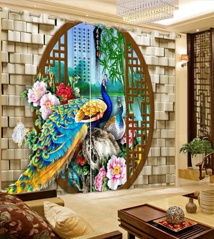 

3D Curtain Classic Home Decor Curtain Design 3D Brick Wall Peacock Bamboo Flower Curtains For Bedroom Blackout Shade Window