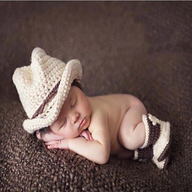 Handmade Knit Baby Cowboy Hat and Boots Set Newborn Boy Photography Props  Crochet Baby Cap with Booties Shoe 1set H224 _ - AliExpress Mobile