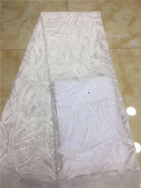 

African sequins Lace Fabric 2019 High Quality Lace White Nigerian Tissu Africain Guipure Embroidery French Tulle Lace Fabric X2