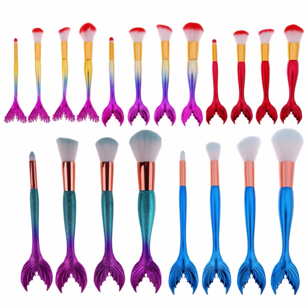 

4pcs Unicorn Mermaid Makeup Brush Set Fish Tail Foundation Powder Eyeshadow Make up Brushes Contour Blending Cosmetic Brushes