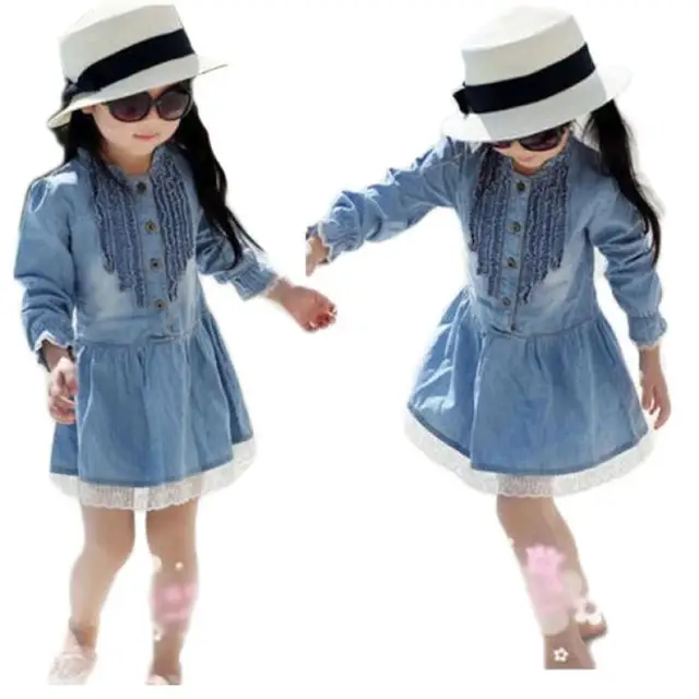 Baby Girls Winter Party Dresses Girl Kids Denim Beautiful Lace