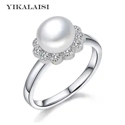 Yikalaisi Новинка 2017 года 100% натуральной пресноводный жемчуг ювелирные кольца для женщин 925 стерлингового серебра Подлинная жемчужина кольца