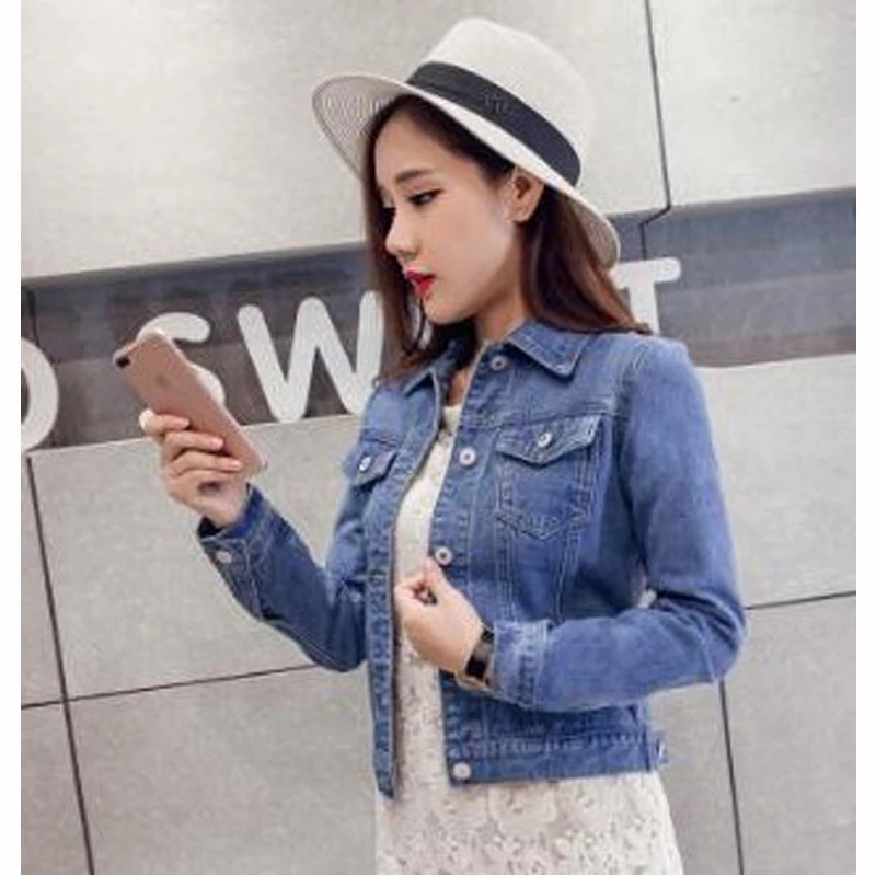 Thin Slim Fit Jeans Coat Short Denim Jacket Longsleeve Women's Clothing 2019 Fashionable Streetwear
