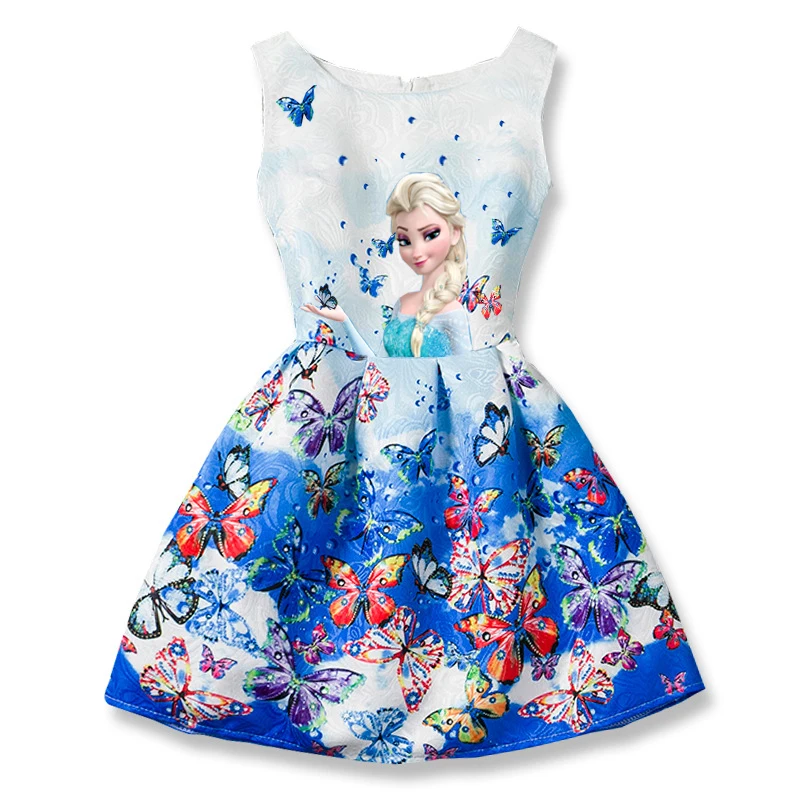 Платье принцессы Анны и Эльзы для девочек; вечерние платья принцессы; летнее платье с принтом бабочки для девочек; одежда для маленьких девочек-подростков; Vestidos