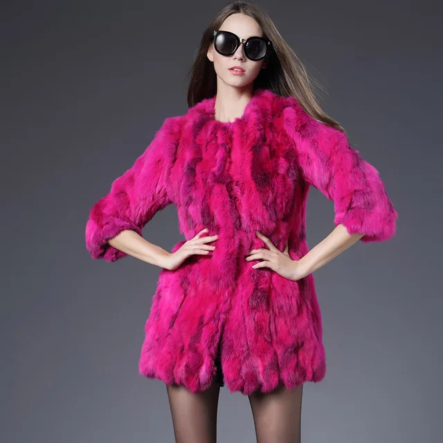 Patchwork Rabbit Fur Coat Real Natural Rabbit Fur Jacket for Women