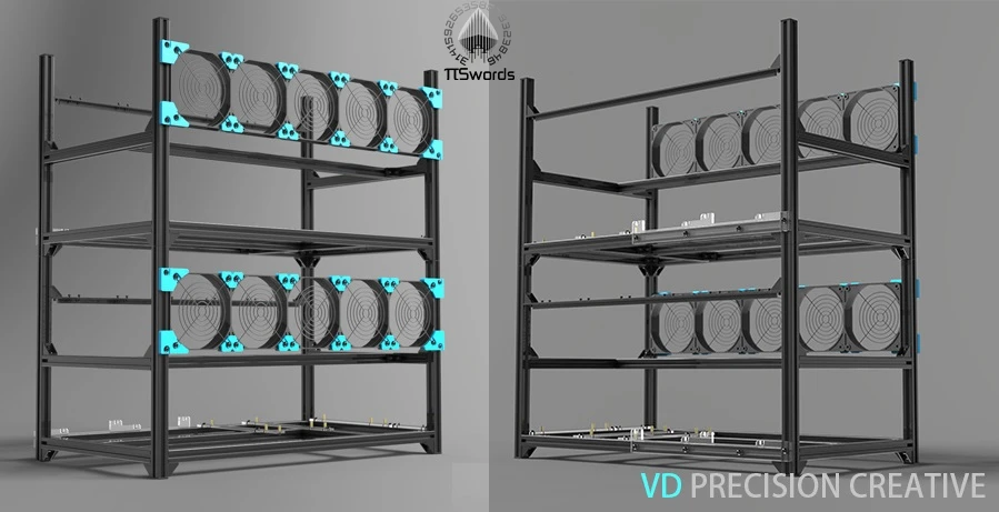VEDDHA 6 GPU установка для майнинга алюминиевый Штабелируемый чехол на открытом