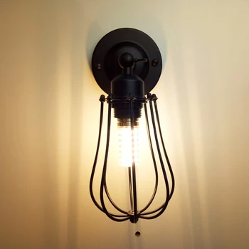 

Loft wall lamp vintage iron cage light industry E27 restaurant bar porch bedroom living room aisle cafe light wall sconce bra