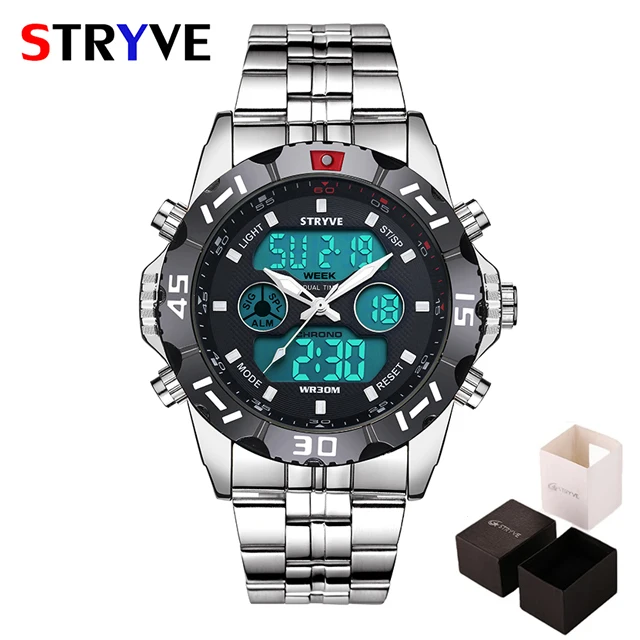 Top Brand Mens Watches LED Analog Digital Fashion Sport Quartz Watch Men Military Waterproof Stainless Male Wrist Watch relogio 