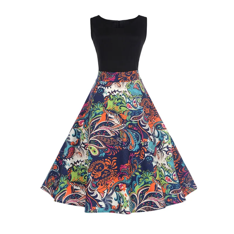 Fashion Women Summer Print Dress Audrey hepburn Robe Retro Swing Casual ...
