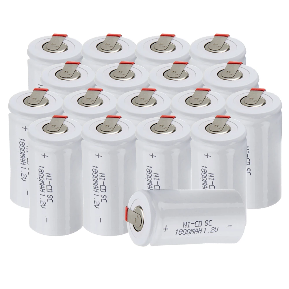 Самая низкая цена 18 шт аккумулятор SC 1 2 v батареи перезаряжаемые 1800 mAh nicd Батарея