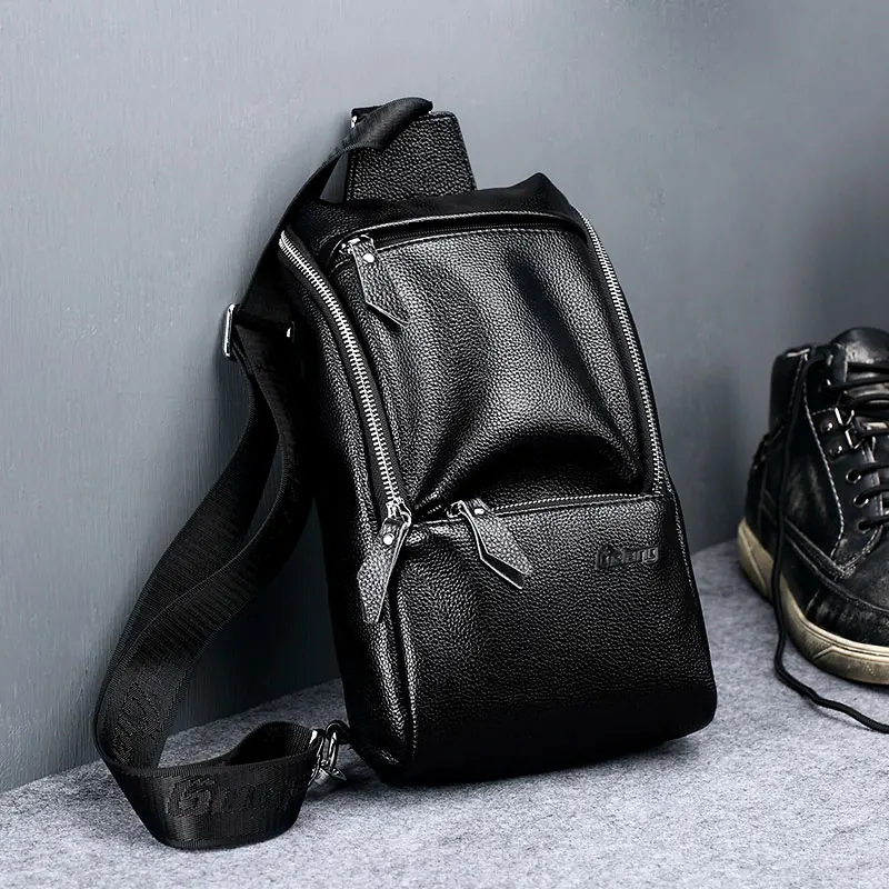 

Men Chest Bag Leather Bagpack Casual Rucksack Brand Bag Men Travel Daypack Male Crossbody Bags Single Shoulder Strap Back Bag