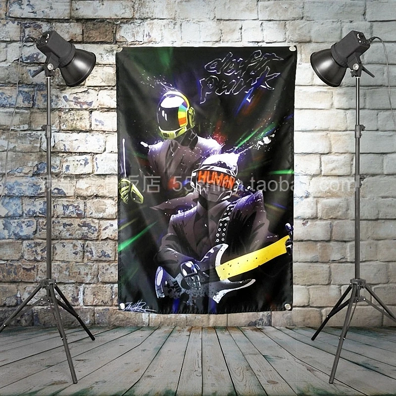 

"daft punk" Large Rock Band Flag Cloth Banners Wall paintings Retro Poster Music Party Background Decor