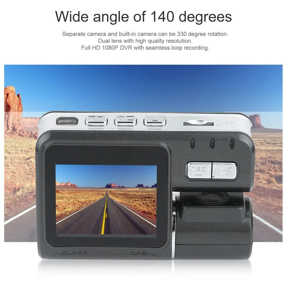 

Dual Lens Car DVR Camera I1000 Full HD 1080P 2.0"TFT Dash Cam IR LED Light Night Vision H.264 Rotatable Lens Video Recorder
