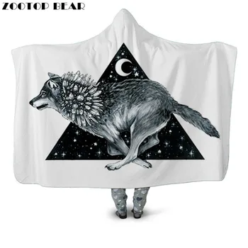 

Animal 3D Print Plush Hooded Blanket Throw Couple Geometric Wearable Fashion Home Soft Office Bedding Adults Casual Warm Coat