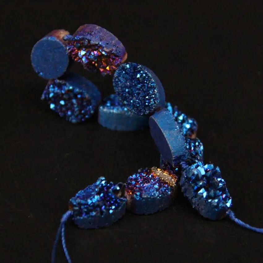 Approx11PCS/strand Blue Titanium Natural Quartz Geode Drusy Oval Slab Nugget Beads,Raw Roug Agates Crystal Druzy Slice Pendants