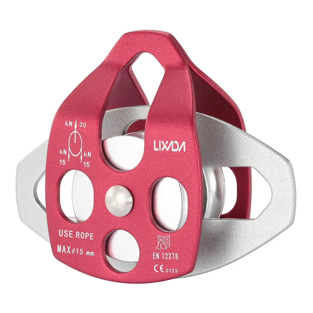 30KN Large Aluminum Rope Pulley Large Twin Sheave Pulley For Outdoors