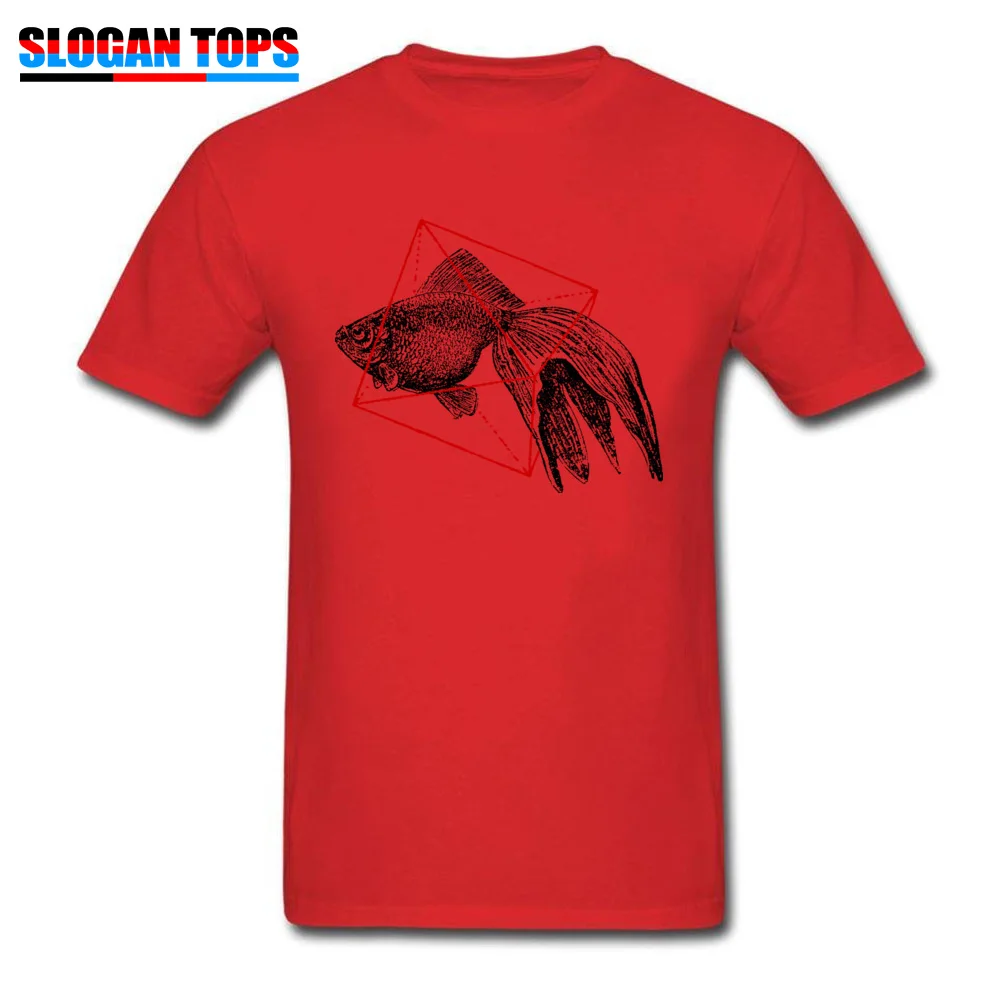 2018 Men's Tops T Shirt Fish In Geometrics Unique T-shirts 100% Cotton Short Sleeve Crazy Sweatshirts Crew Neck Fish In Geometrics red