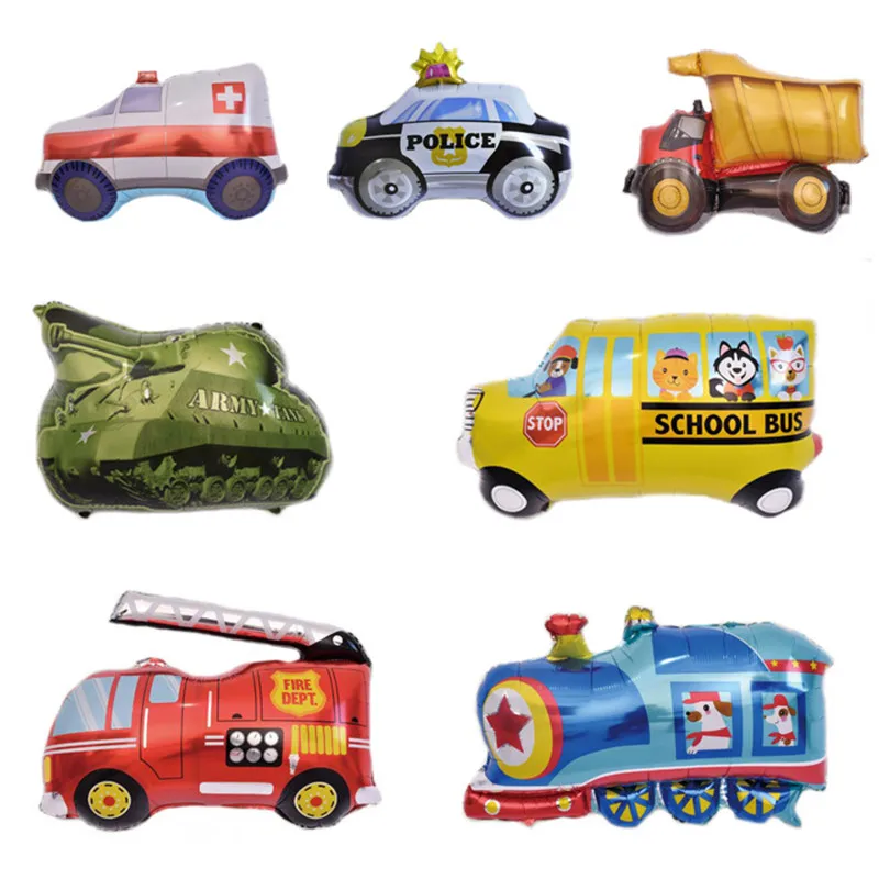 

Chicinlife 1Pcs Cartoon Toy Car Ambulance Tank Bus Train Foil Balloon Happy Birthday Balloons Party Kids Gifts Decora Supplies
