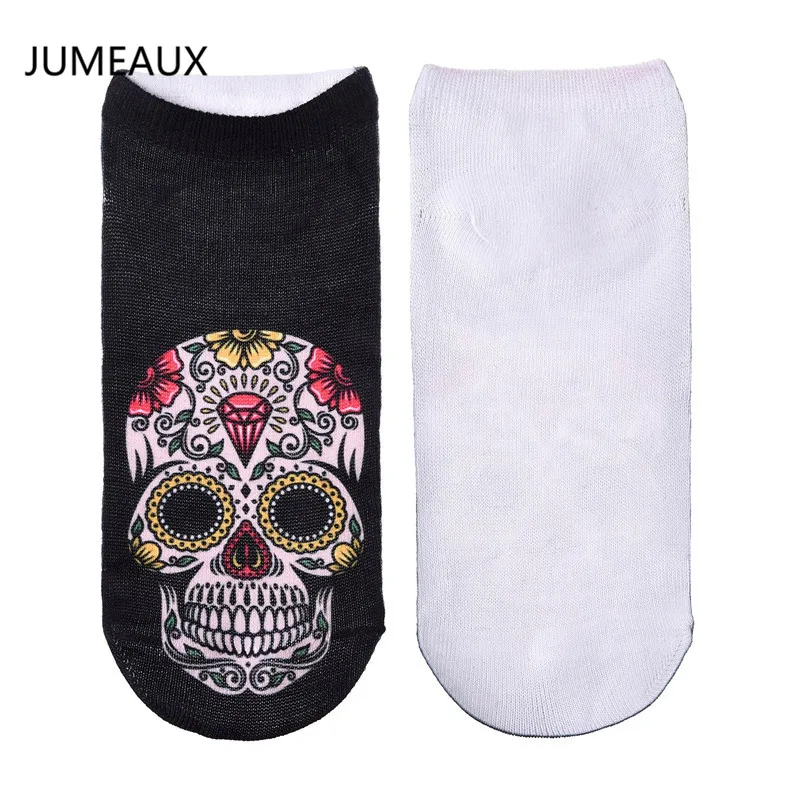 JUMEAUX 2019 3D Skull Printed Socks Cute Short Sock Unisex Cotton Socks Women  Cool Printed Socks for Men Accessories