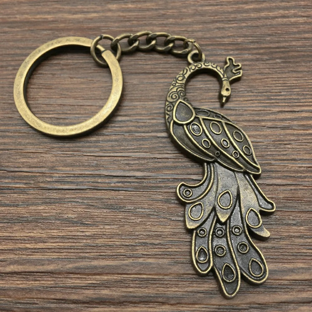 2 Pieces Keyring Peacock Keychain 61x21mm Antique Bronze New Fashion Handmade Metal KeyChain Souvenir Gifts For Women A11930 | Украшения и