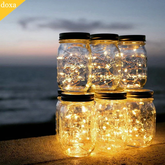 Doxa 20 Led Solar Mason Jar Light Fairy Lantern Glass Bottle Patio Hanging Garden Lamp Wedding Outdoor Decoration In Holiday Lighting From