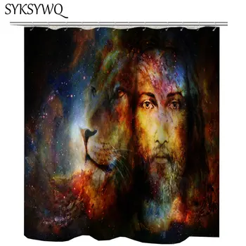 

Psychedelic Night Sky Shower Curtin Jesus Christ 3D Lion Bathroom Curtain Waterproof Fabric Christian Cross Cortina De Bano