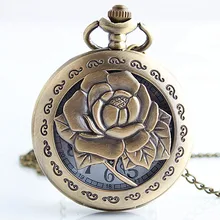 Vintage antiguo flor Rosa hueca cuarzo reloj de bolsillo COLLAR COLGANTE cadena reloj mujeres hombres regalos TD2110