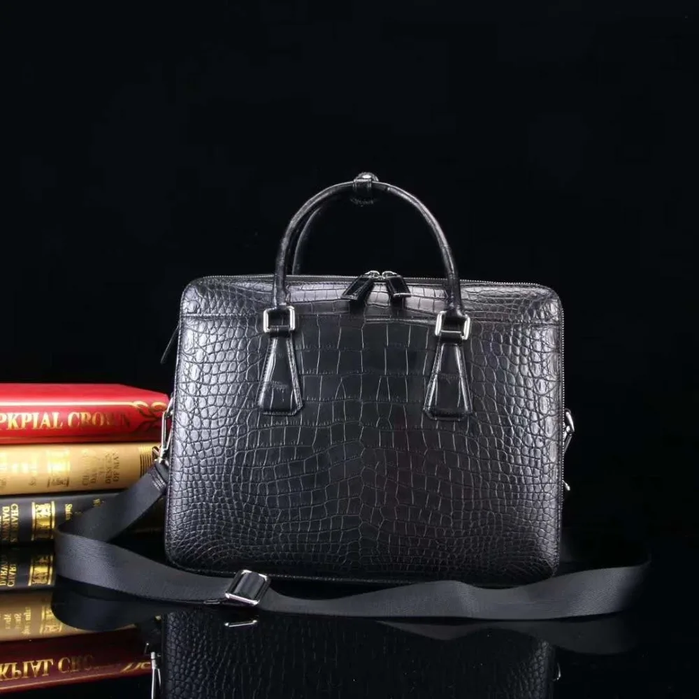 

Luxury quality high end genuine real crocodile skin belly leather men business briefcase bag laptop bag top double zipper close