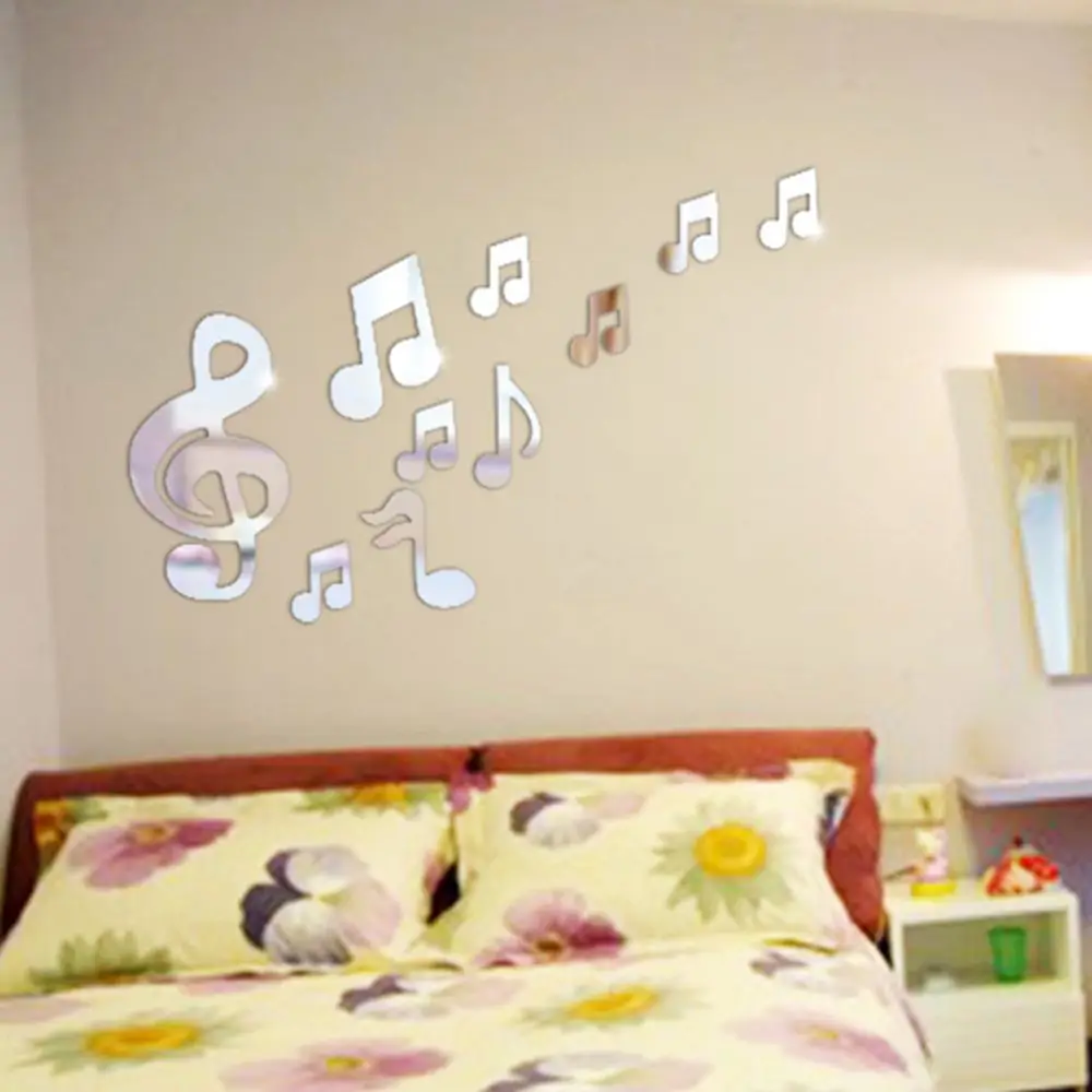 

10 Pcs/set Musical Note Acrylic 3D Mirror Wall Sticker Mural Decal Removable Stickers Home Living room Wall Decoration