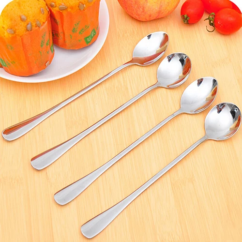 

ANDI 10 pcs/lot Long Handle Stainless Steel Tea Coffee Spoon Cocktail Ice Cream Soup Spoons Cutlery 6X5S