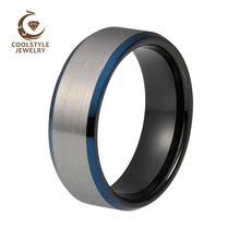 8 мм карбидо-вольфрамовое мужское кольцо черный синий обручальное кольцо с скошенной матовой отделкой комфортное прилегание