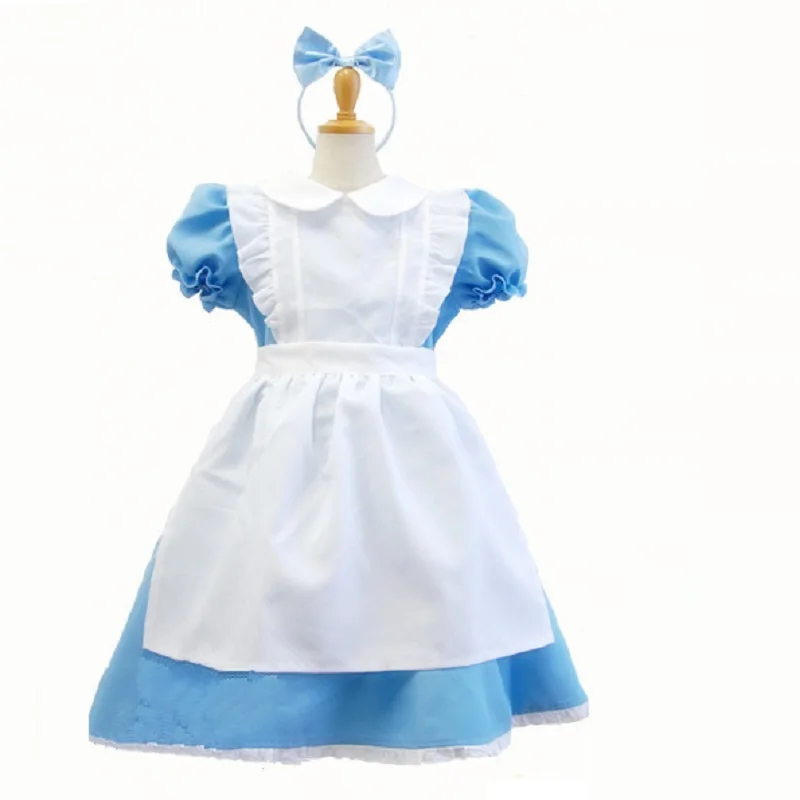 Новые костюмы на Хэллоуин для маленьких девочек, с рисунком из аниме «Алиса в стране чудес» синие вечерние платье ребенок горничная Сисси в стиле "Лолита" Косплэй костюм