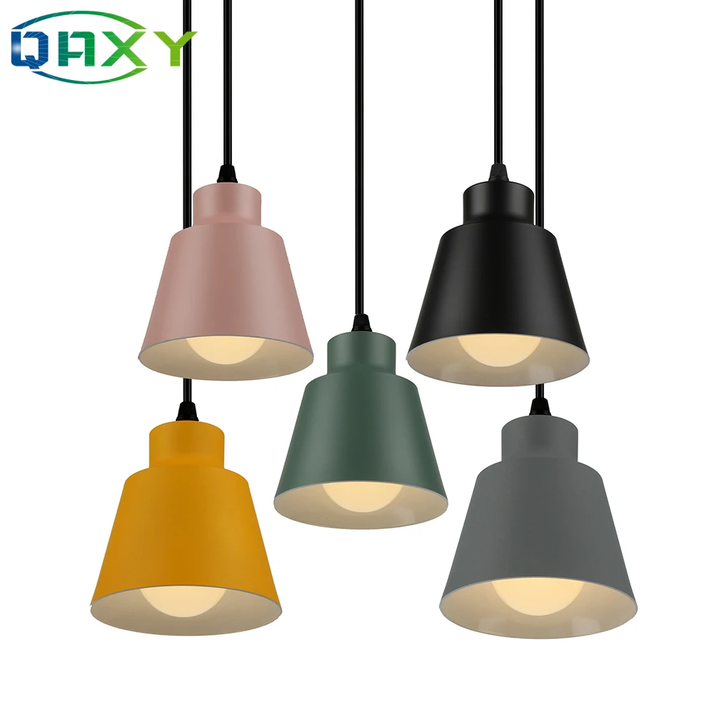 Modern Cute Colorful Aluminum Pendant Lamp Dining Room LED Lamp Suspendue E27 Yellow Pink Chandelier Lighting For Bedroom Parlor