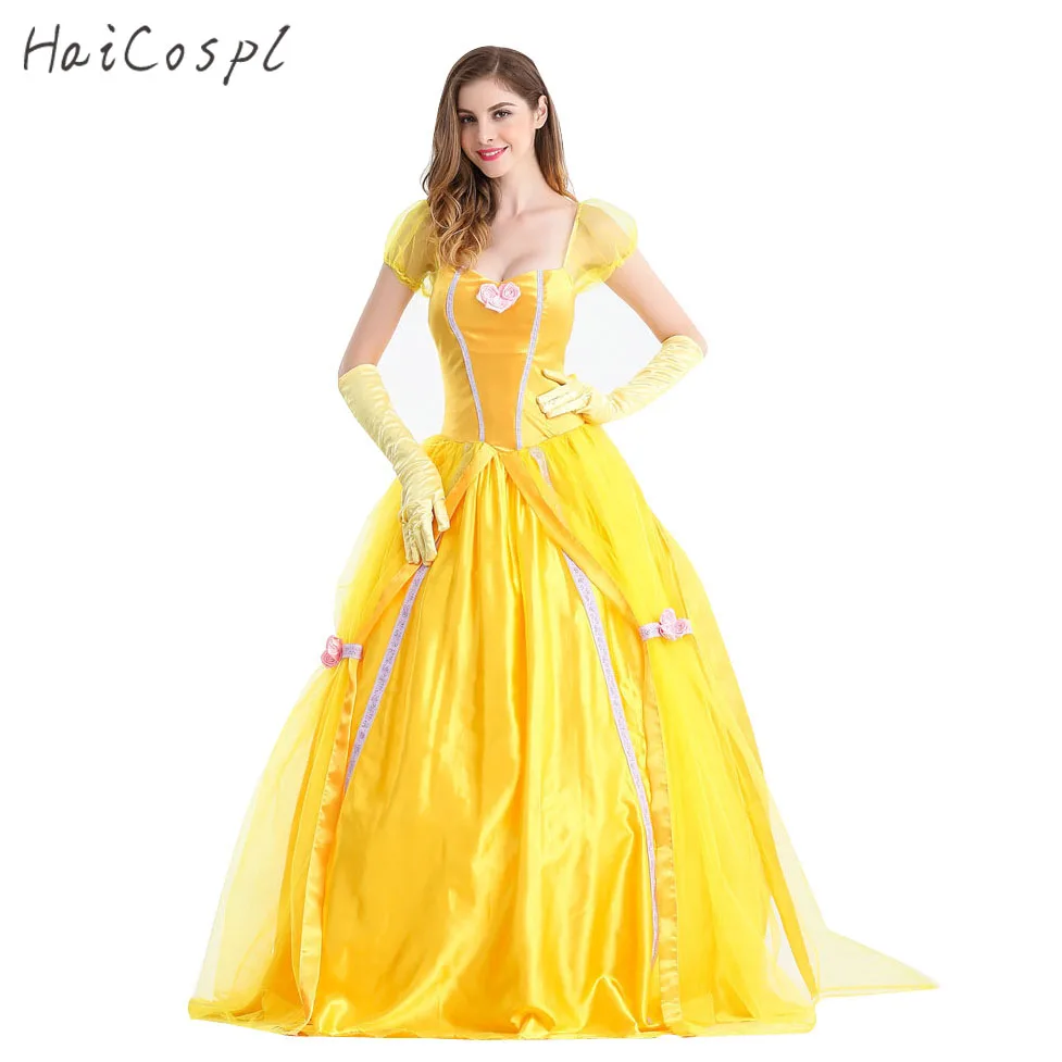 Costumes d'halloween Belle la Belle et la bête pour femmes, robes de fête pour adultes, longues princesses, Anime Cosplay