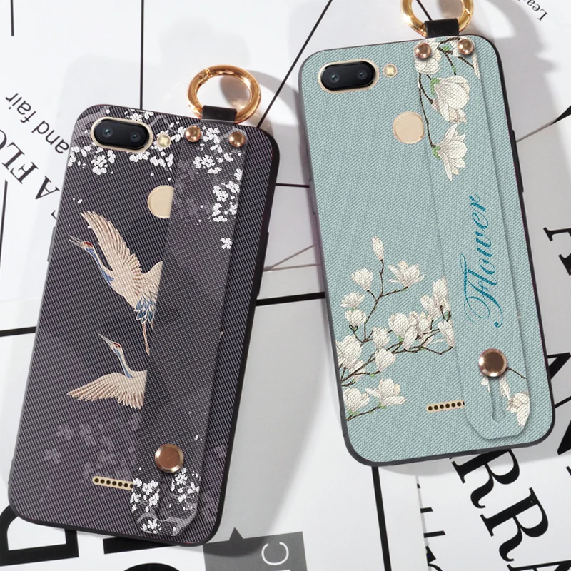 

Soft Silicone Strap Holder Case For Xiaomi Redmi 6 Flower Bird Back Cover Cases For Xiaomi Mi A2 Lite / Redmi 6 Pro Coque Funda