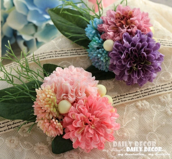 

( 6pcs/ lot ) wholesale Forest Style Artificial flower bridal / Bridesmaid wrist flowers handmade wedding bride hand flower