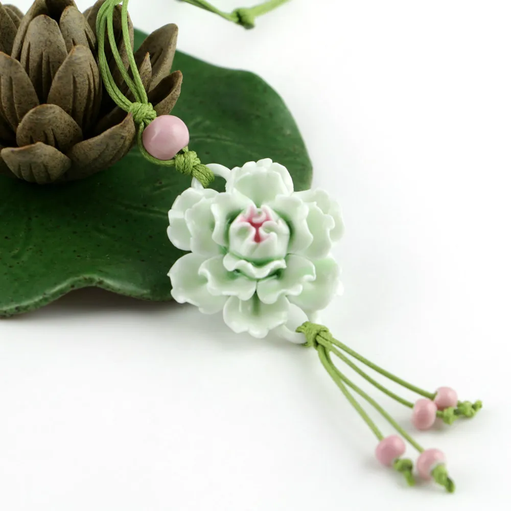 Ceramic handicraft carnation long necklace vintage flower sweater chain gifts accessory fashion party jewelry Christmas present