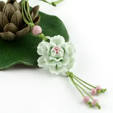 Ceramic handicraft carnation long necklace vintage flower sweater chain gifts accessory fashion party jewelry Christmas present