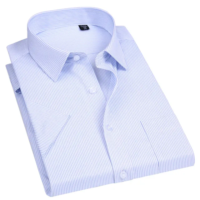 High Quality Non-ironing Men Dress Shirt 100% Cotton Short Sleeve New Solid Male Clothing Fit Business Shirts White Blue