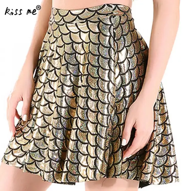 High Waisted Skirts Womens 2018 Fish Scale Pattern Sequin Pleated Skirt