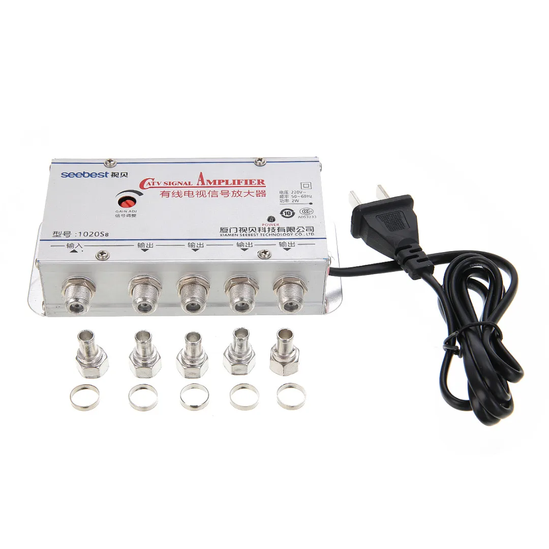 1pc 4 Port CATV Booster 4 Way CATV VCR TV Antenna Signal Amplifier Splitter 20DB 45 860MHz Low