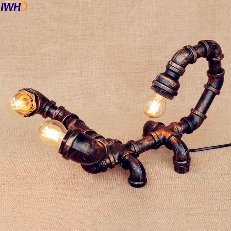 

IWHD Loft Industrial Table Lamp Vintage Creative Scorpion Water Pipe Beside Desk Lamps Decorative Abajour