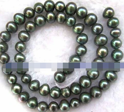 

huij 00710 6x7mm green freshwater Pearl oval loose Beads 15'' 5pc