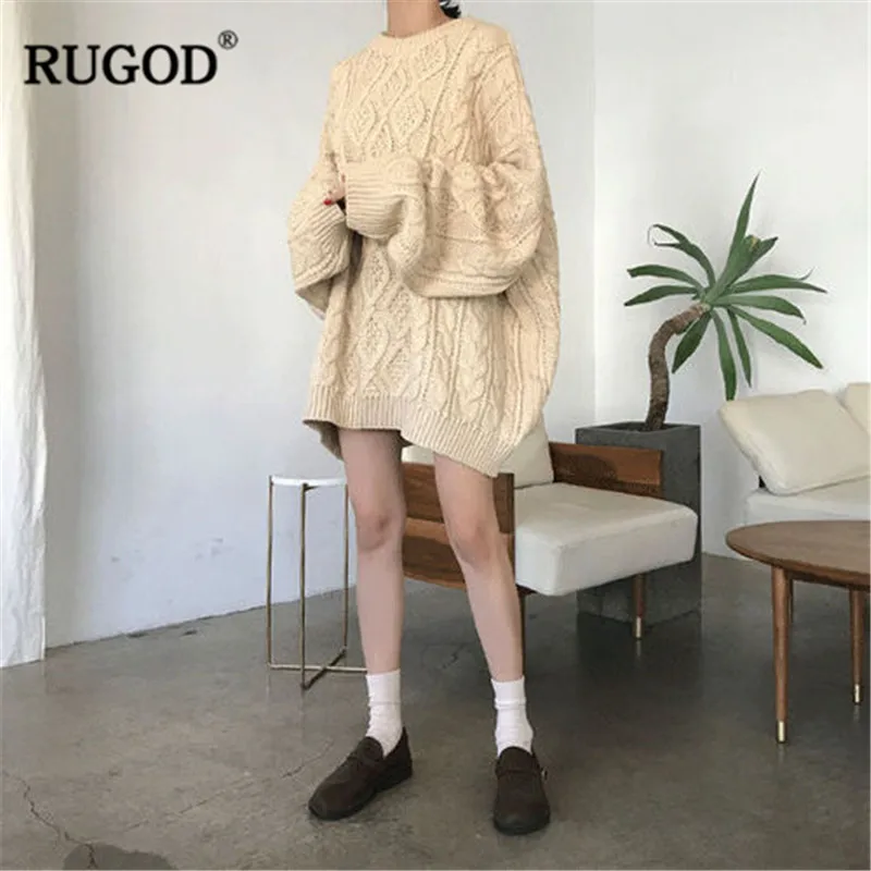 RUGOD Модные женские пуловеры больших размеров, одноцветные вязаные свободные женские свитера с круглым вырезом, плотная зимняя одежда Джерси mujer invierno
