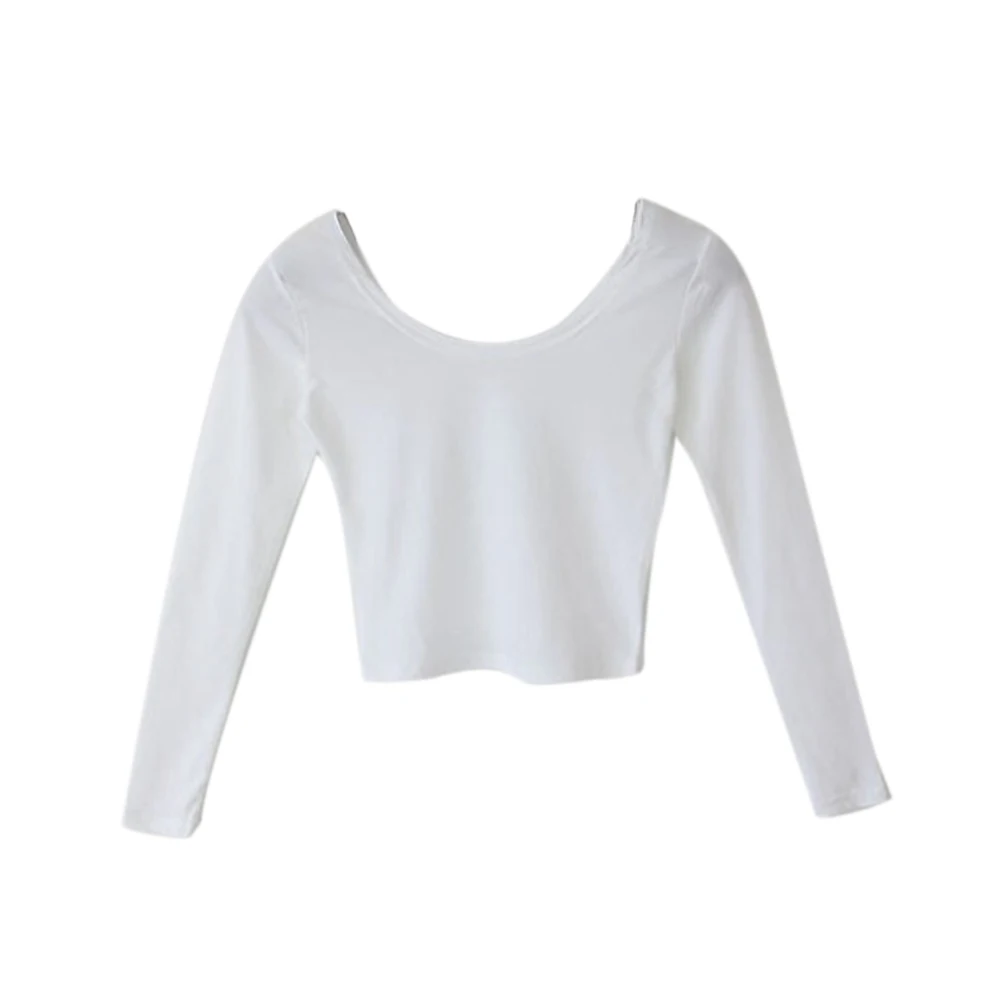 Женская футболка с длинными рукавами, кроп-топы, круглый вырез, футболка, облегающие топы-MX8 - Цвет: Белый