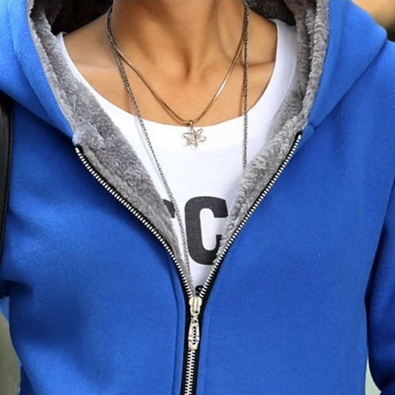  Autumn Winter Women Fleece Hoodies New Korea Style Cotton Mixed Zipper Pockets Hoodie Casual Solid 