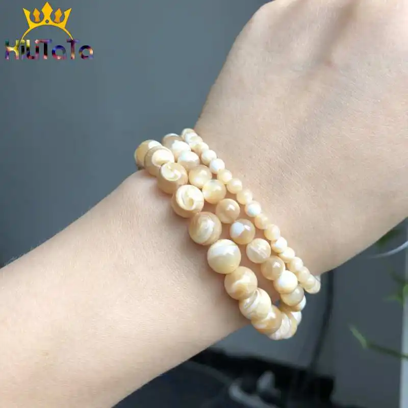 Loose Stone Beads Natural Trochus Shell Stone Beads Round Loose Spacer Beads For Jewelry Making DIY Bracelet Necklace 15'' Pick Size 4/6/8/10mm