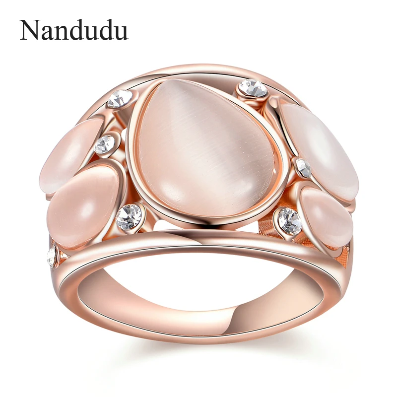 

Nandudu Luxury Rose Gold Color Ring with For Women Wedding AAA Zircon Crystal Rings Jewelry R1814